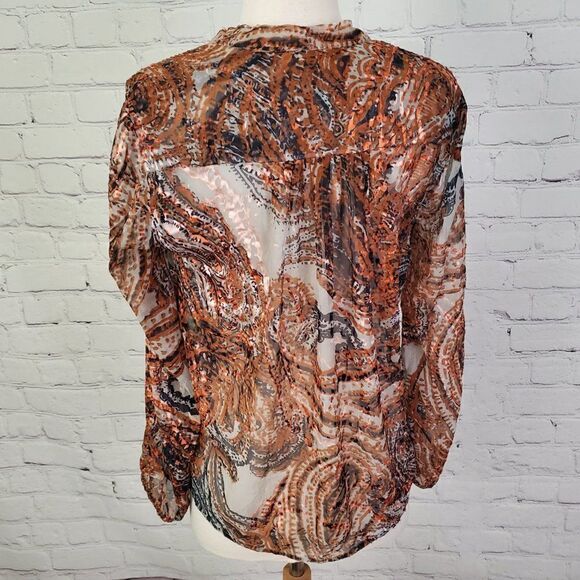 ANTHROPOLOGIE 𝅺Meadow Rue Sheer Blouse Top Orange S - Picture 4 of 7